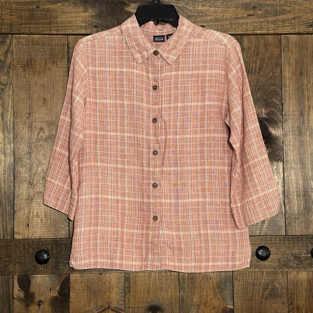 Patagonia Womens Plaid Button Down 3/4 Sleeve Shirt Top Blouse‎